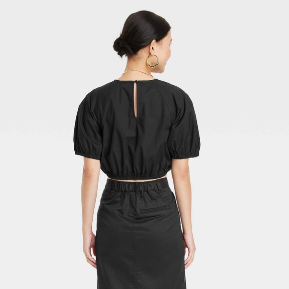 XL - Womens Slim Fit Puff Short Sleeve Top - A New Day - Black - Picture 5 of 6